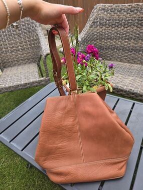 Architect Genuine Leather Cognac Shoulder Bag Gold Hardware Front Zip Pocket